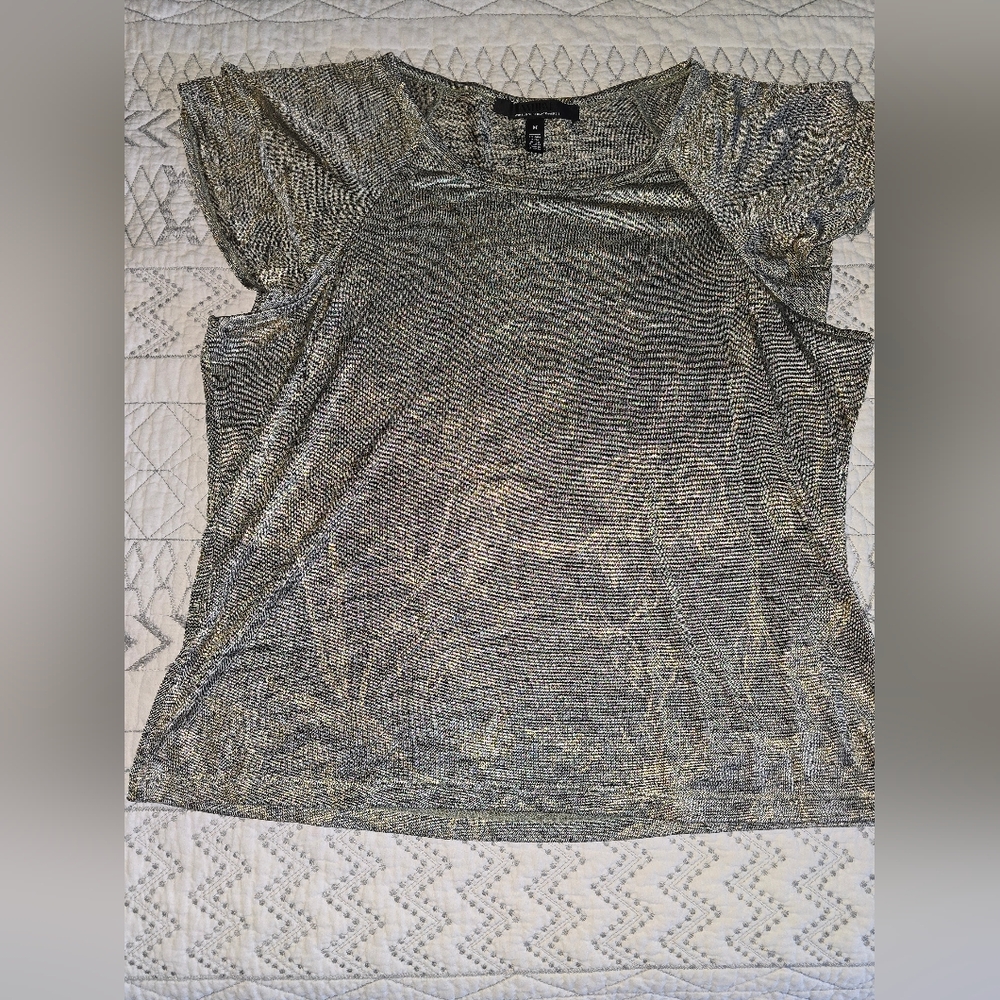 White House Black MarketElegant Gray/Gold Floral Women's Top Sz M